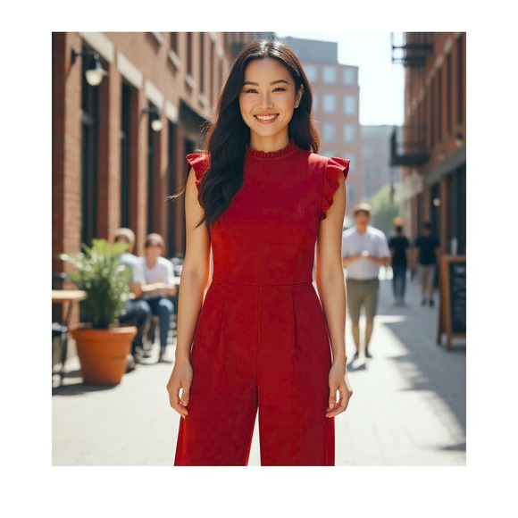 miami Pants - Womens S Ruffle Sleeve Mock Neck Jumpsuit Chic Date Night Bold Beautiful Stylish